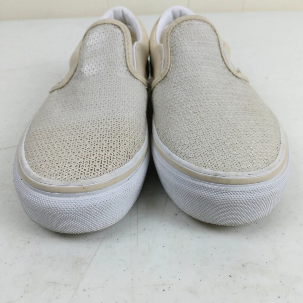 Vans Kids Off The Wall Slip On Sneakers Size 2.5 Glitter Sequin Cream Shoes
